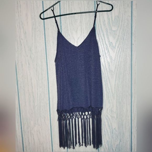 Skies are Blue glitter navy fringe tanktop L - Picture 13 of 16